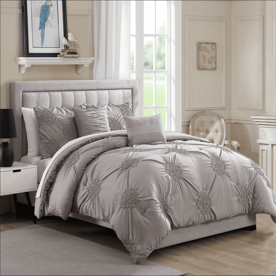 Hazel 5-Piece Grey Comforter Set, Queen